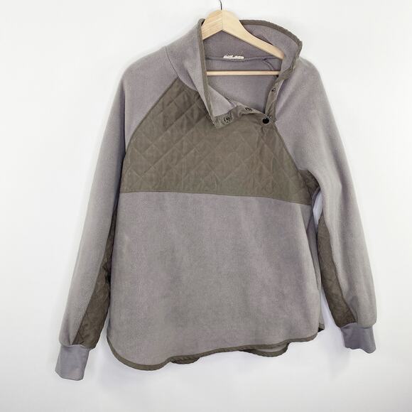 Entro Two-Tone Grey Fleece Quilted Snap Pullover Sweatshirt Women's Size Large L - Picture 1 of 9